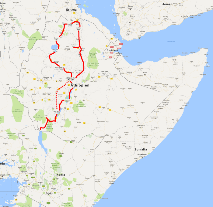 Reisesroute in der Übersicht Reisesroute in der Übersicht