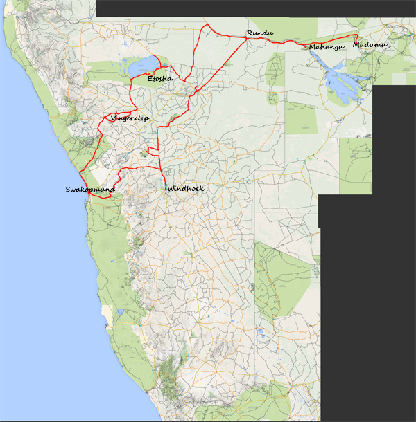 Die komplette Reisesroute in der Übersicht Die komplette Reisesroute in der Übersicht